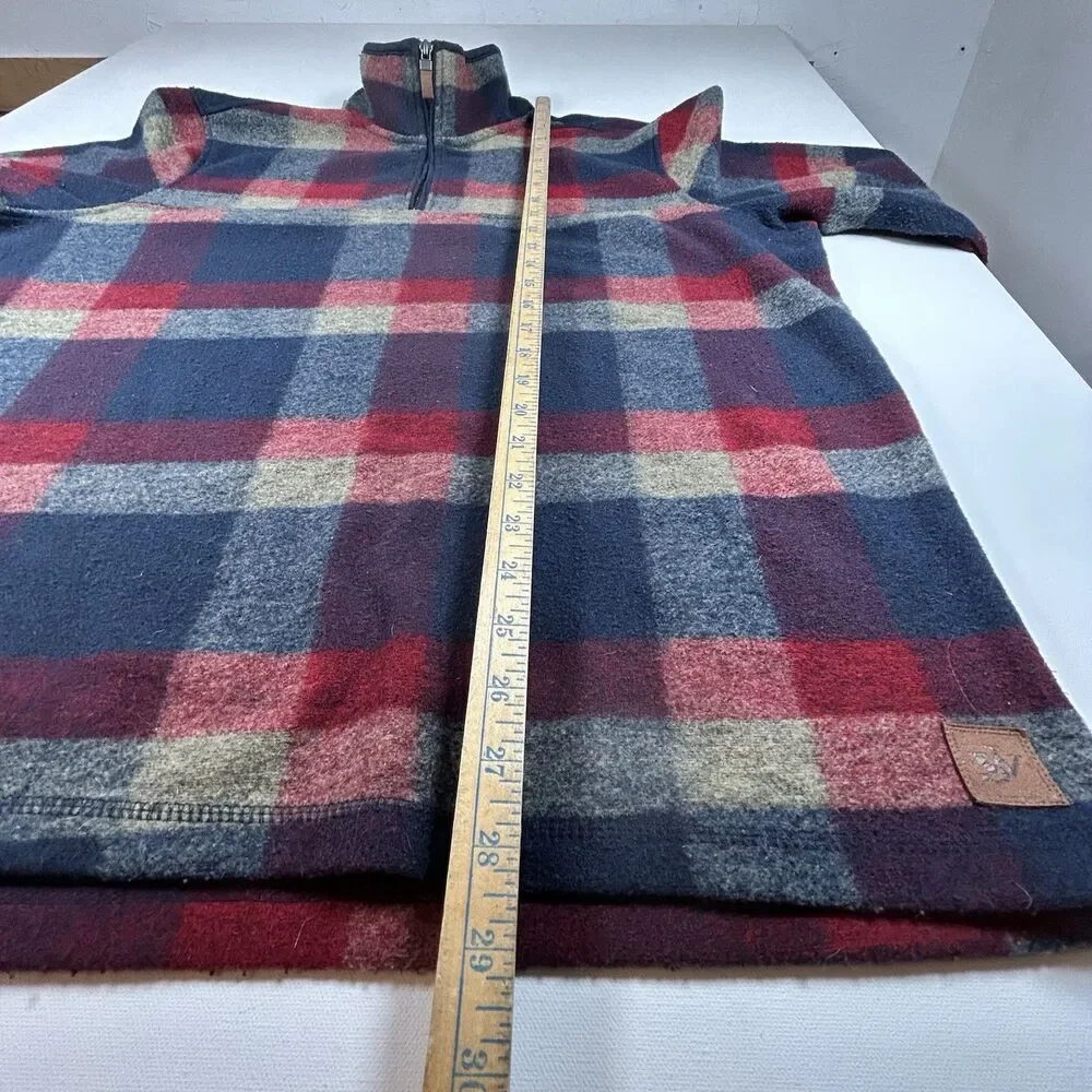 John Wayne Stock & Supply 1/4 Zip Fleece Pullover Jacket Mens L Plaid Western